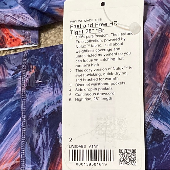 NWT Lululemon Fast and Free Brushed Fabric High-Rise Tight 28" Inseam Size 2 - Picture 7 of 8